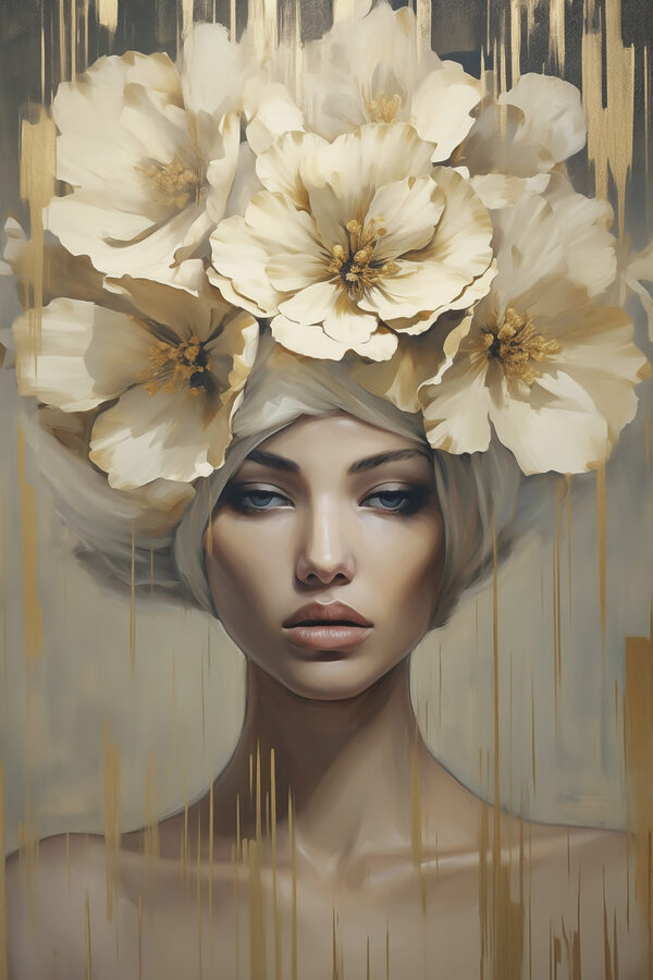 Painting of a woman with flowers on her head
