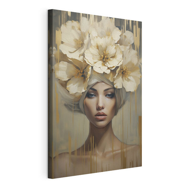 Schilderij van een vrouw met bloemen op haar hoofd Canvas Schilderijen Schilderij van een vrouw met bloemen op haar hoofd