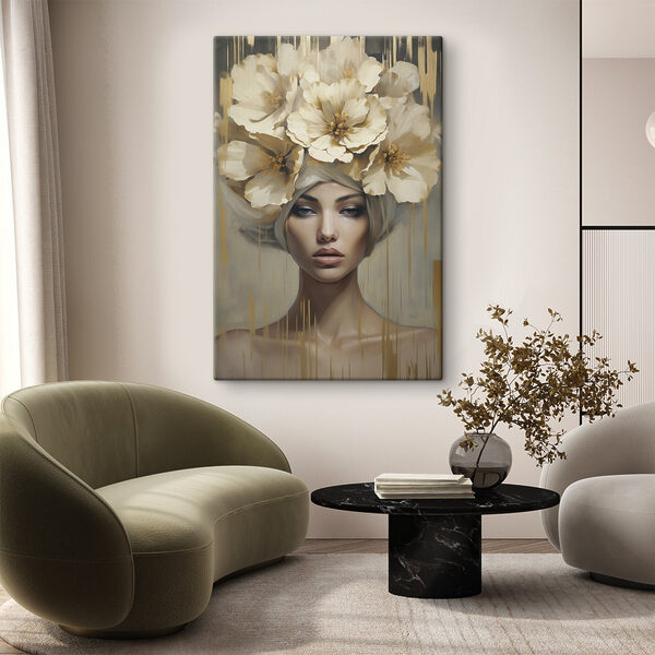 Painting of a woman with flowers on her head