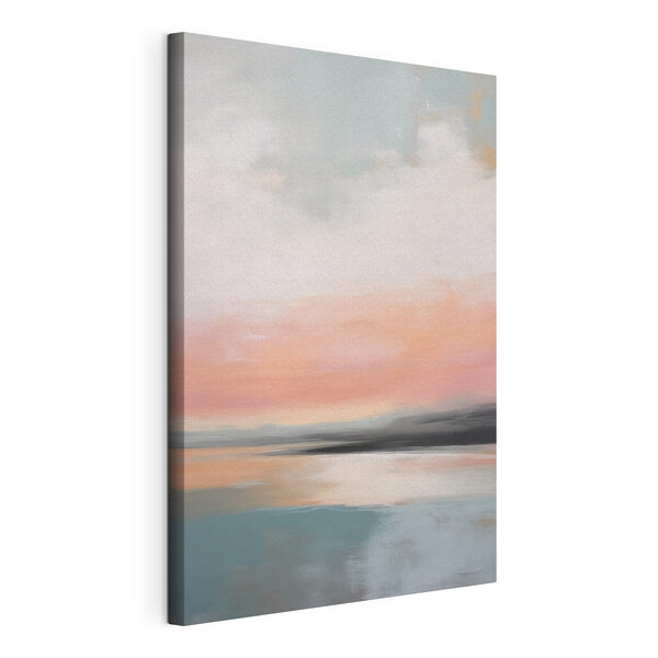 Canvas Schilderijen Schilderij van een zonsondergang boven een wateroppervlak