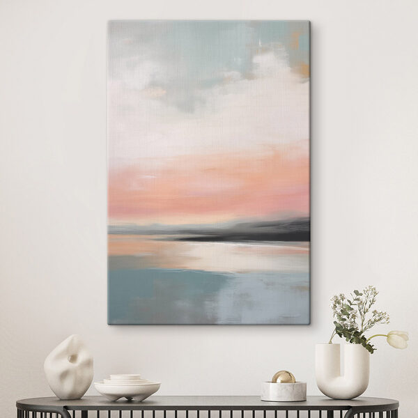 Painting of a sunset over a body of water Painting of a sunset over a body of water