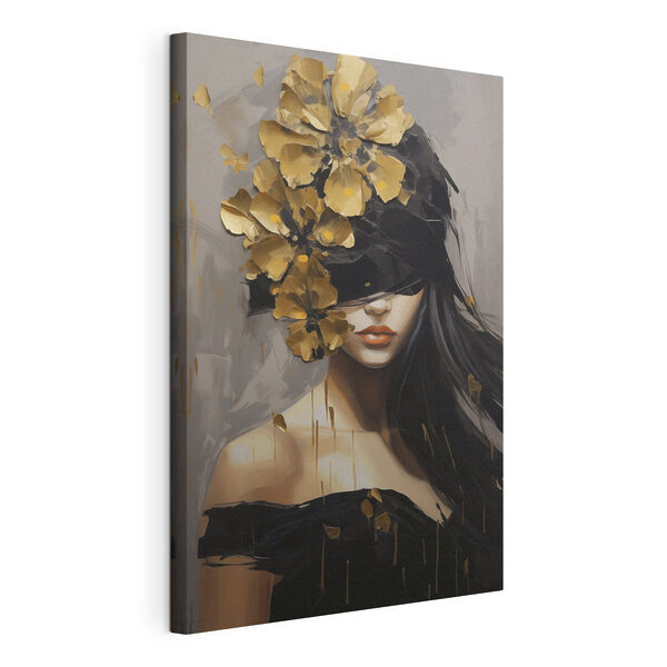 Canvas Schilderijen Schilderij van een vrouw met een blinddoek en bloemen op haar hoofd
