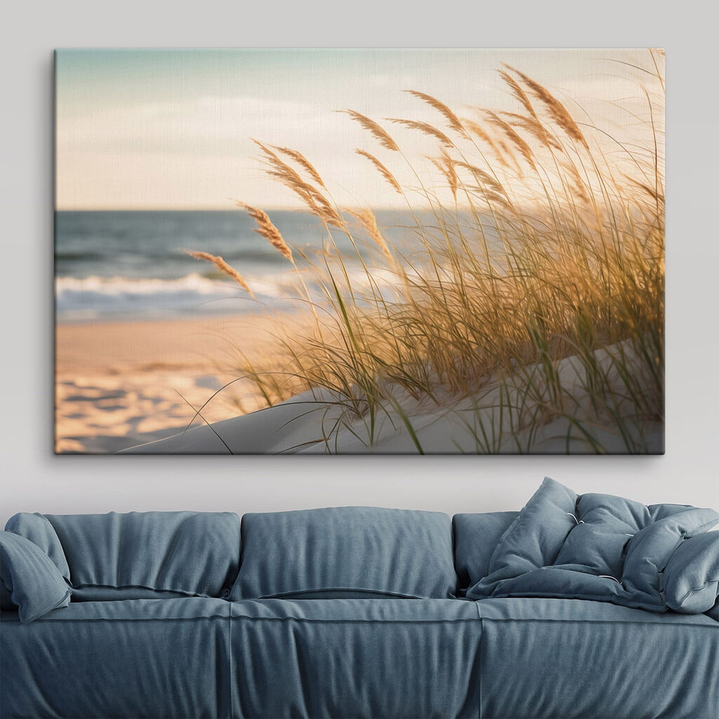 Calm waves meet swaying grass