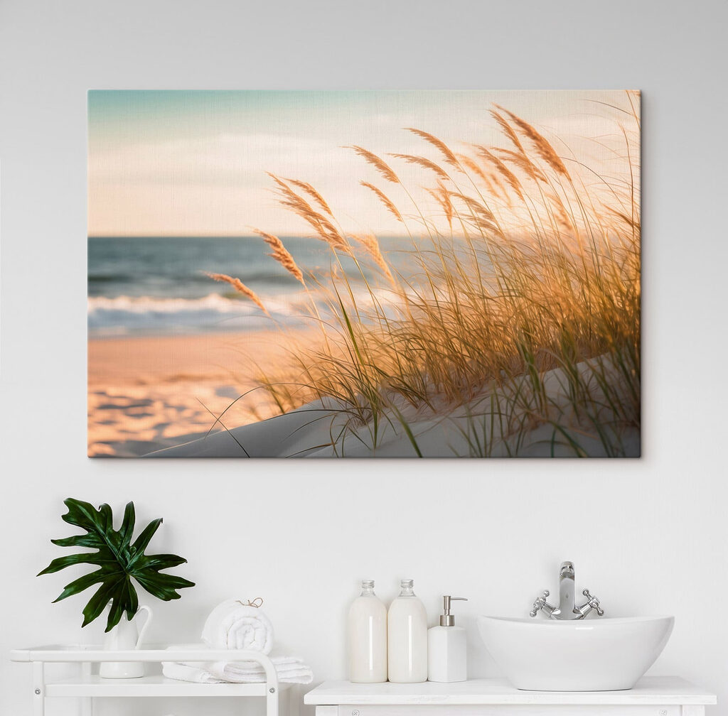 Calm waves meet swaying grass