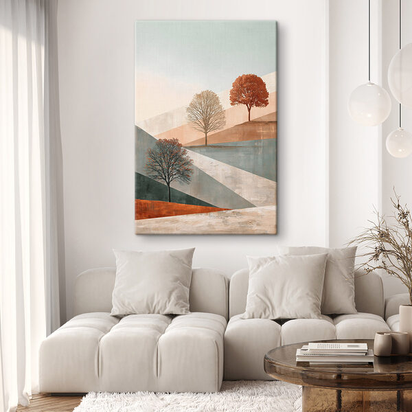 Painting of trees on a hill