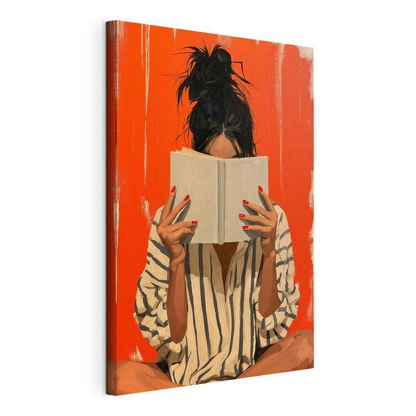 Canvas Schilderijen Vrouw die een boek voor haar gezicht houdt