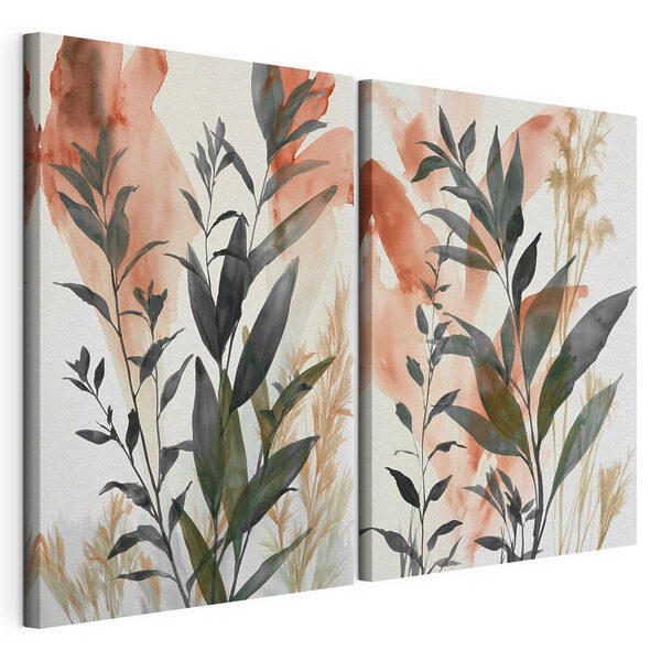 Schilderij van planten met bladeren Modulaire canvasprint Schilderij van planten met bladeren