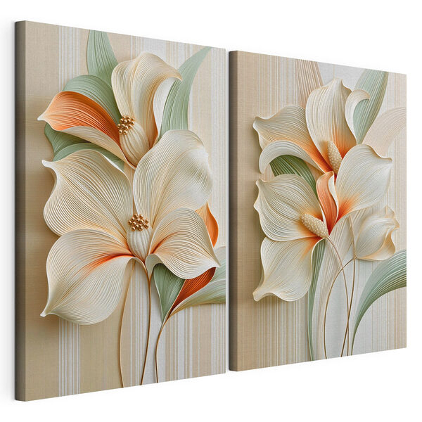 Modulaire canvasprint Elegant bloemmotief in zachte kleuren