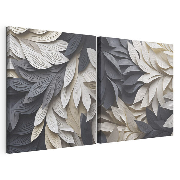 Zwart-witte bladeren Modulaire canvasprint Zwart-witte bladeren
