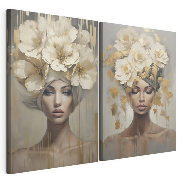Painting of a woman with flowers on her head Painting of a woman with flowers on her head