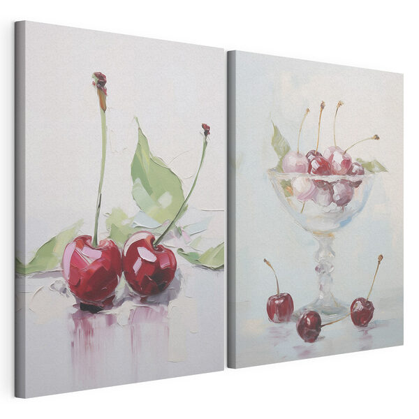 Schilderij van kersen in een glas Schilderij van kersen in een glas