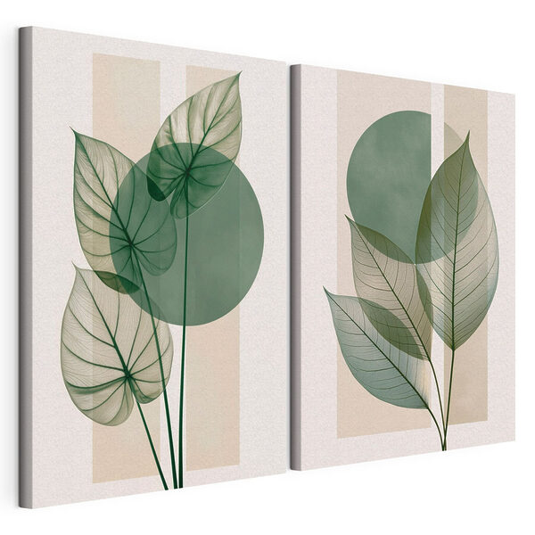 Elegante groene bladeren op een zachte achtergrond Modulaire canvasprint Elegante groene bladeren op een zachte achtergrond