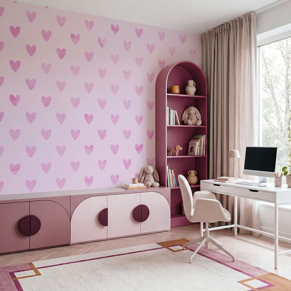 Roze hartjes op een roze achtergrond