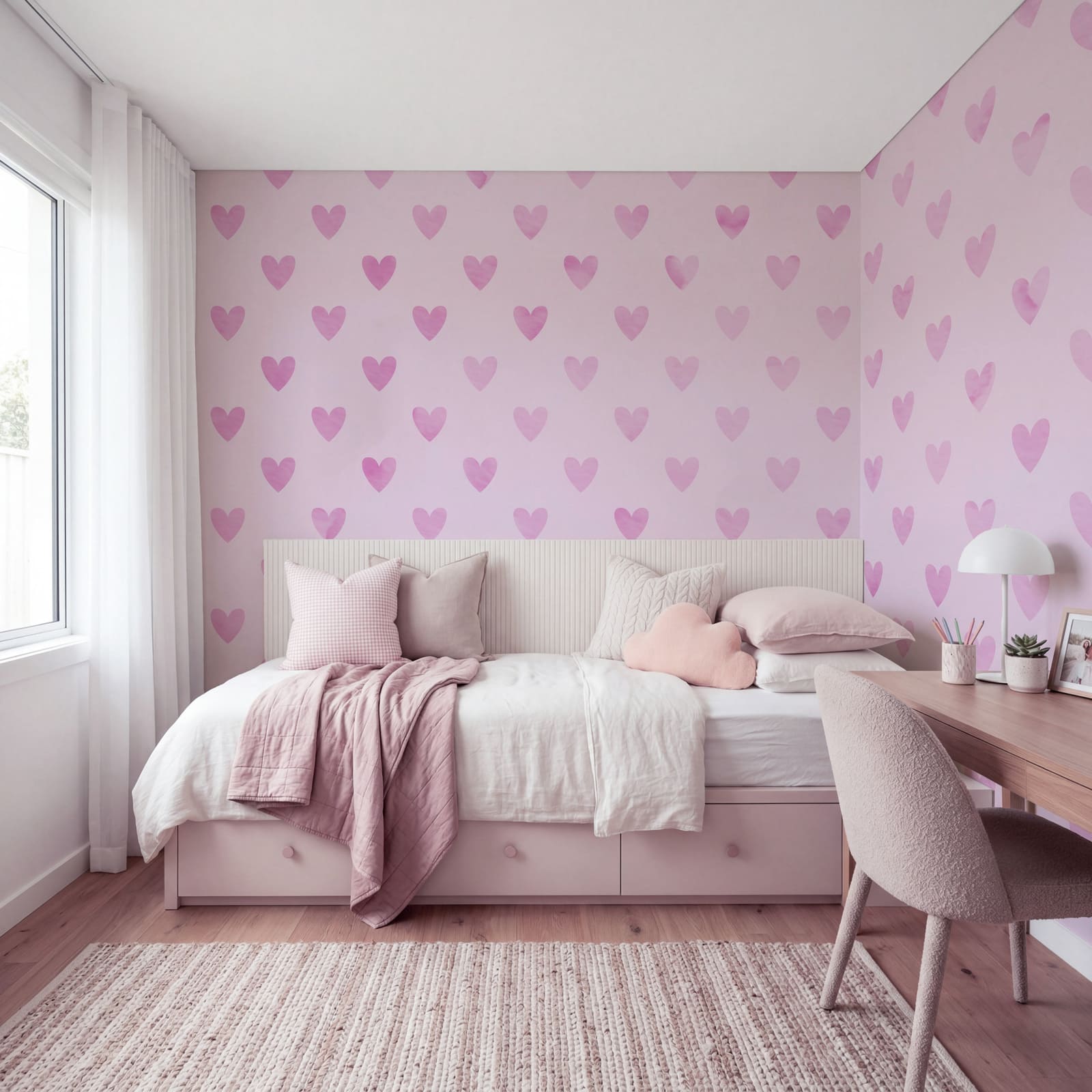 Roze hartjes op een roze achtergrond