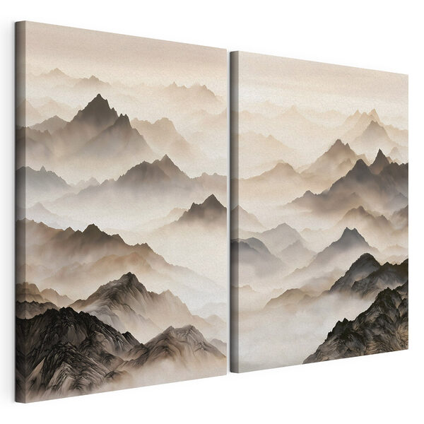 Modulaire canvasprint Collage van bergen met mist