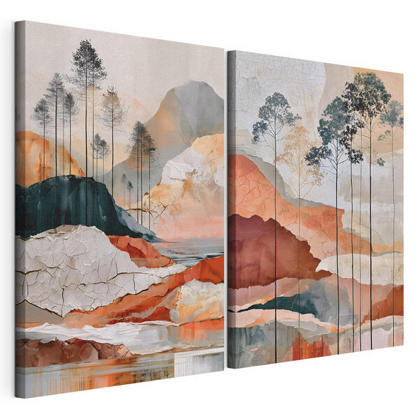 Modulaire canvasprint Schilderij van een landschap met bomen en water