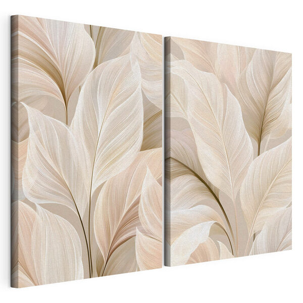 Modulaire canvasprint Fijne blaadjes in zachte tinten