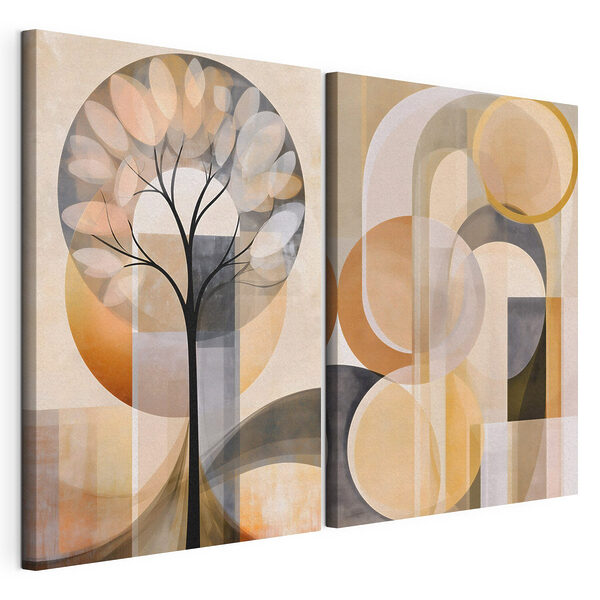 Modulaire canvasprint Boom met cirkels en lijnen