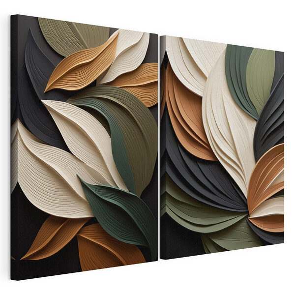 Modulaire canvasprint Door de natuur geïnspireerd gelaagd bladmotief