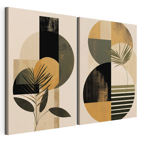 Plant met bladeren en cirkels Modulaire canvasprint Plant met bladeren en cirkels