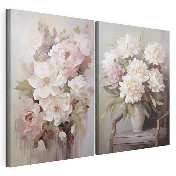 Schilderij van bloemen in een vaas Modulaire canvasprint Schilderij van bloemen in een vaas