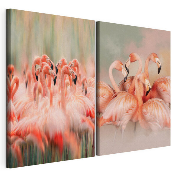 Een groep flamingo's die bij elkaar staan Modulaire canvasprint Een groep flamingo's die bij elkaar staan