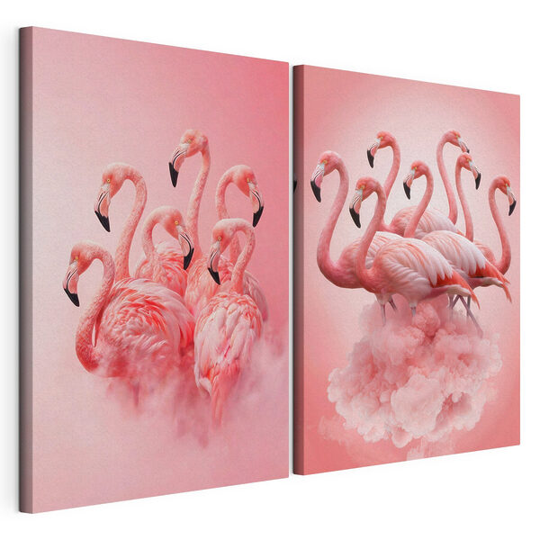 Een groep flamingo's in de wolken Modulaire canvasprint Een groep flamingo's in de wolken