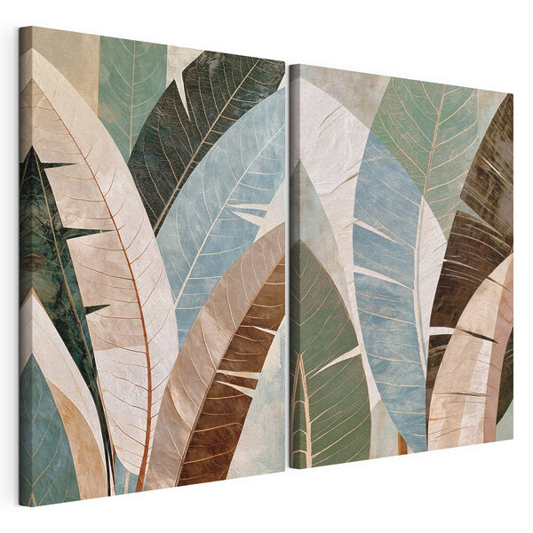 Natuurlijke tinten in een elegant bladmotief Modulaire canvasprint Natuurlijke tinten in een elegant bladmotief