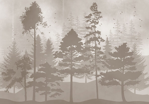 Group of trees with birds flying