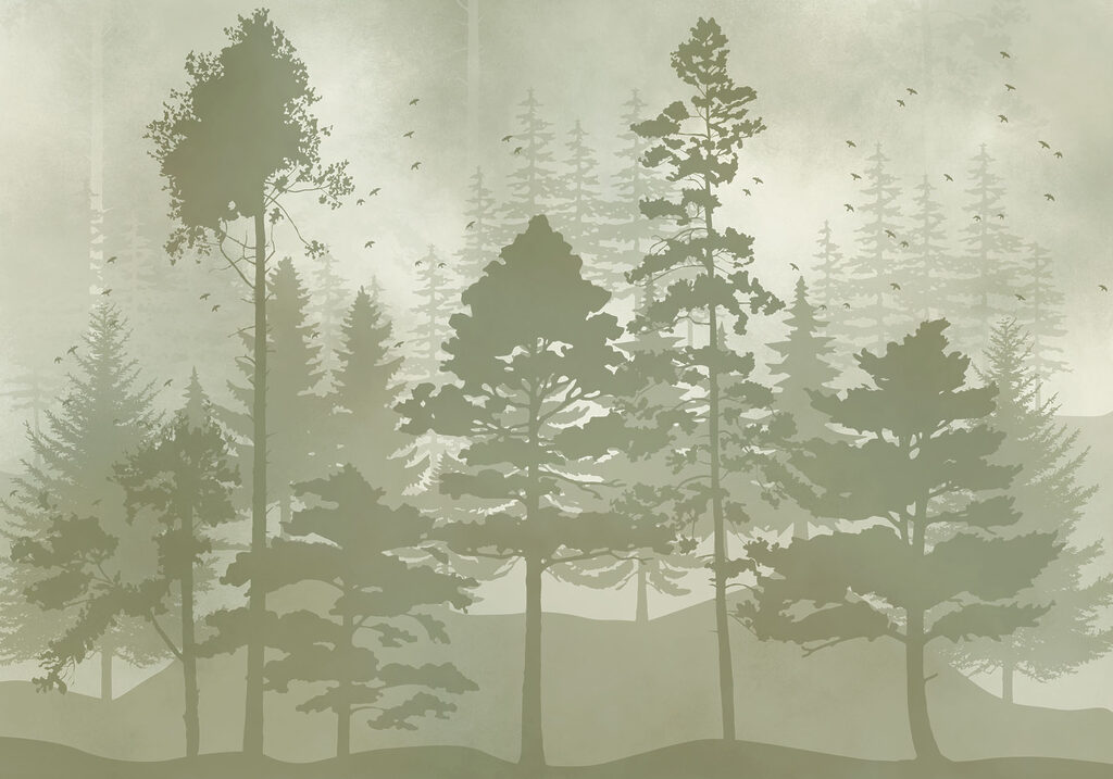 Group of trees with birds flying Group of trees with birds flying