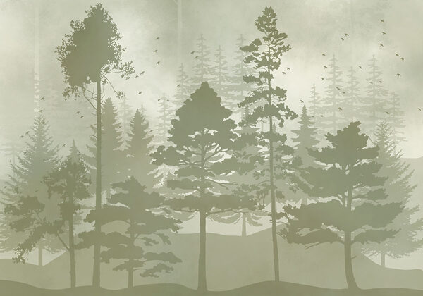 Group of trees with birds flying Group of trees with birds flying