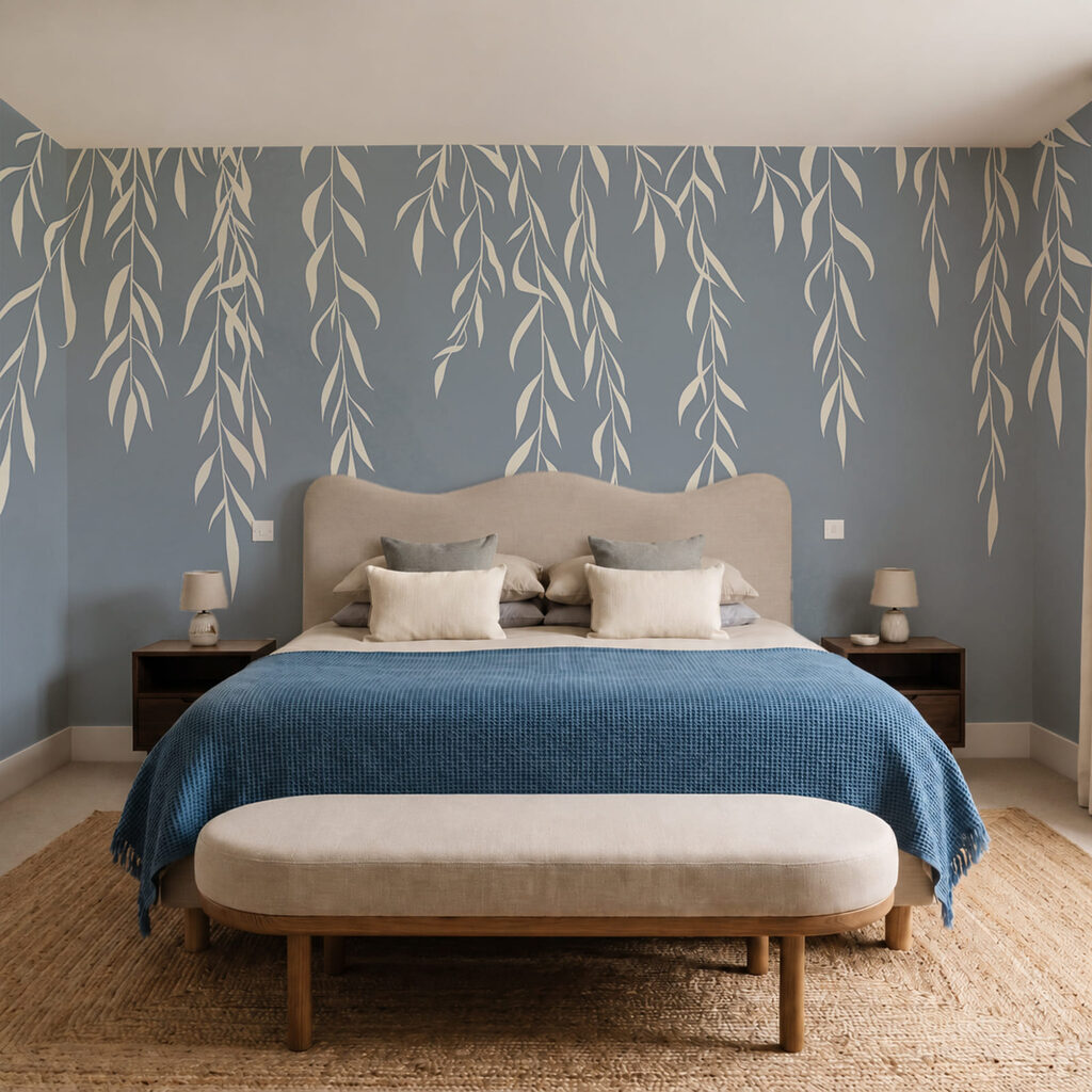 Witte bladeren op een blauwe achtergrond Witte bladeren op een blauwe achtergrond
