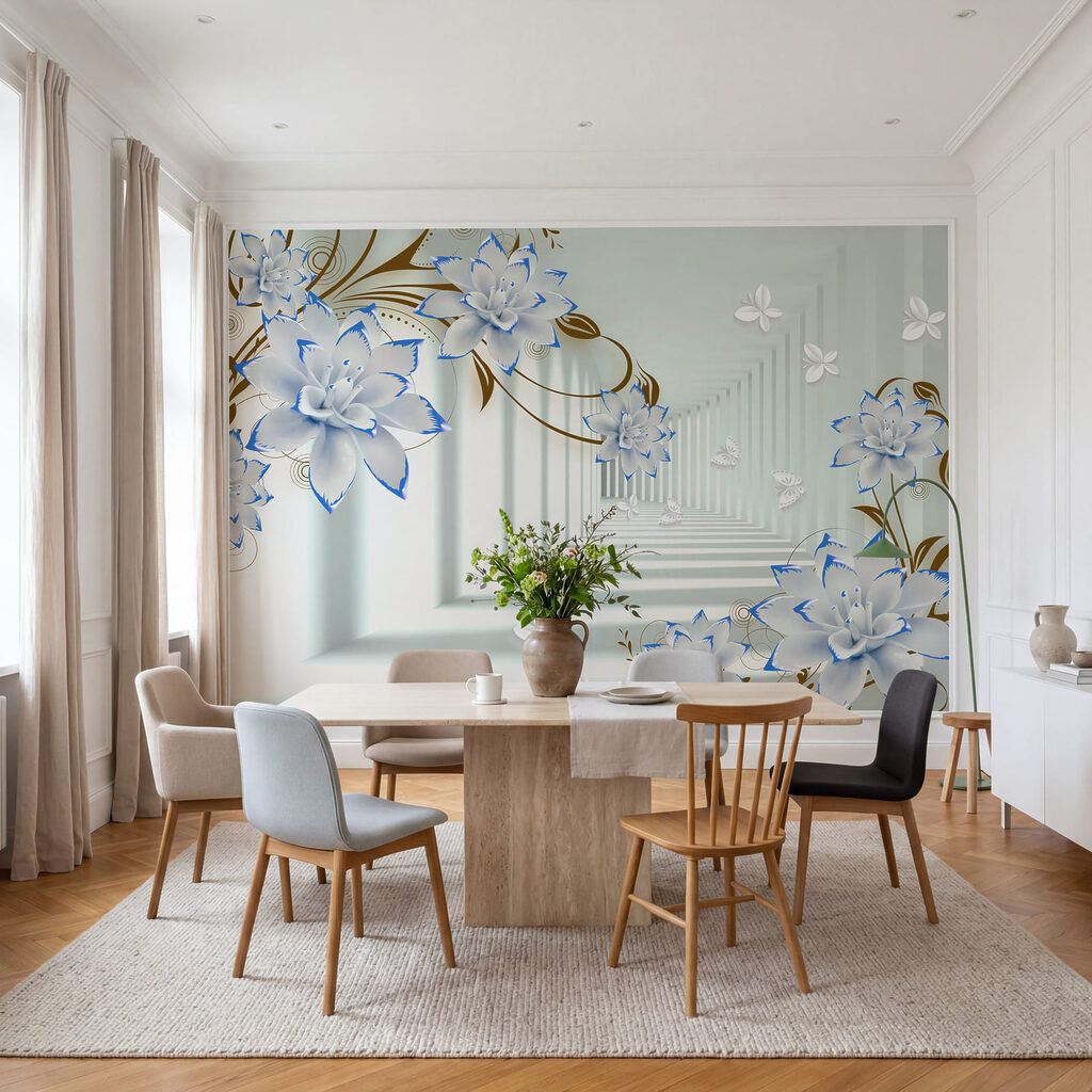 Witte en blauwe bloemen op een witte achtergrond