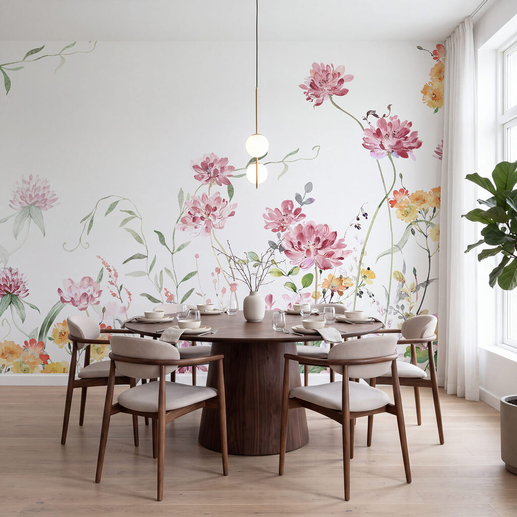 Schilderij van bloemen en bladeren Schilderij van bloemen en bladeren