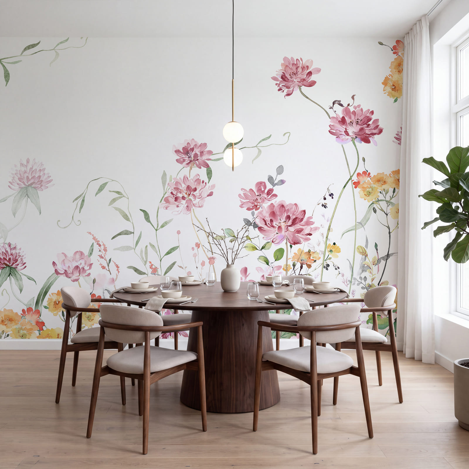Schilderij van bloemen en bladeren Schilderij van bloemen en bladeren