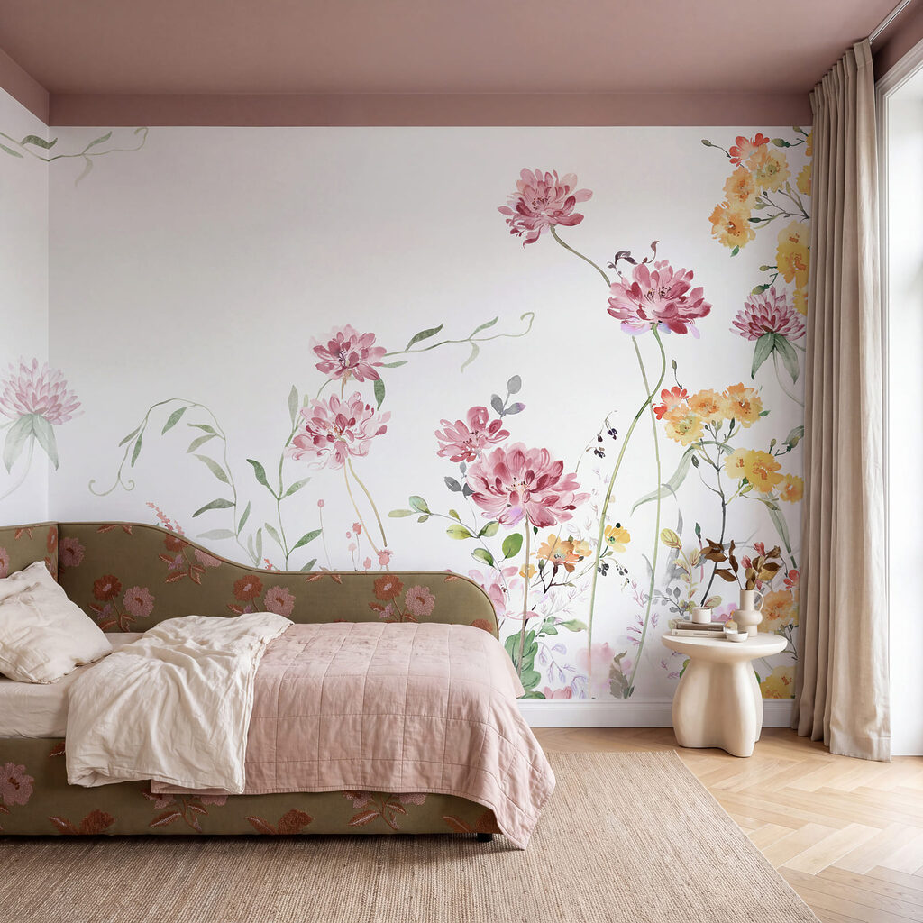 Schilderij van bloemen en bladeren Schilderij van bloemen en bladeren