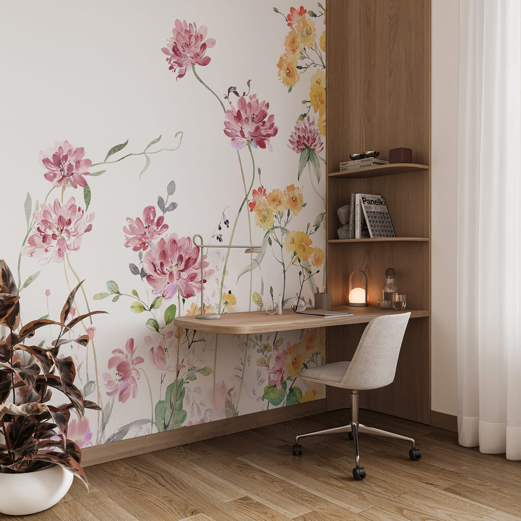 Schilderij van bloemen en bladeren Schilderij van bloemen en bladeren