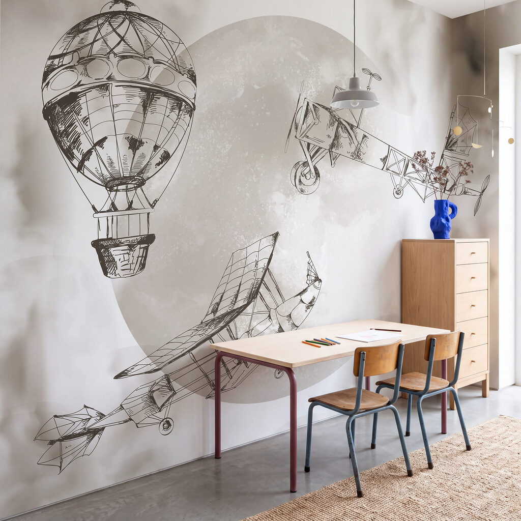 Tekening van vliegtuigen en een ballon Tekening van vliegtuigen en een ballon