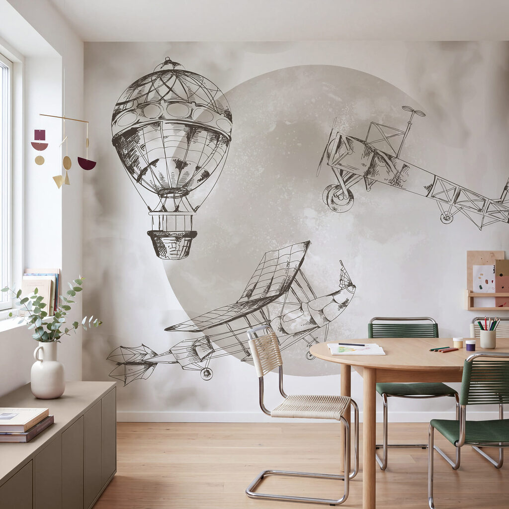 Tekening van vliegtuigen en een ballon Tekening van vliegtuigen en een ballon