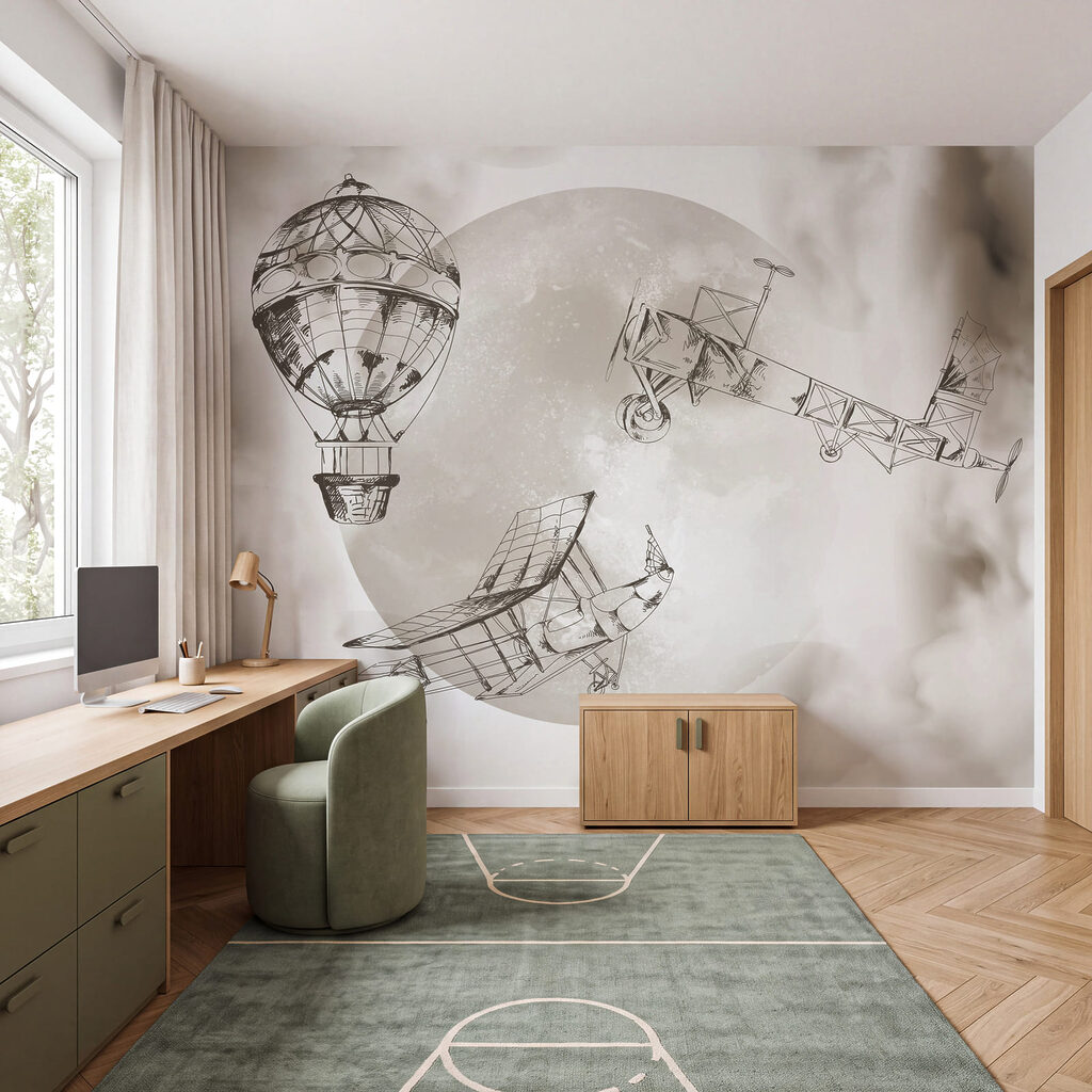 Tekening van vliegtuigen en een ballon Tekening van vliegtuigen en een ballon