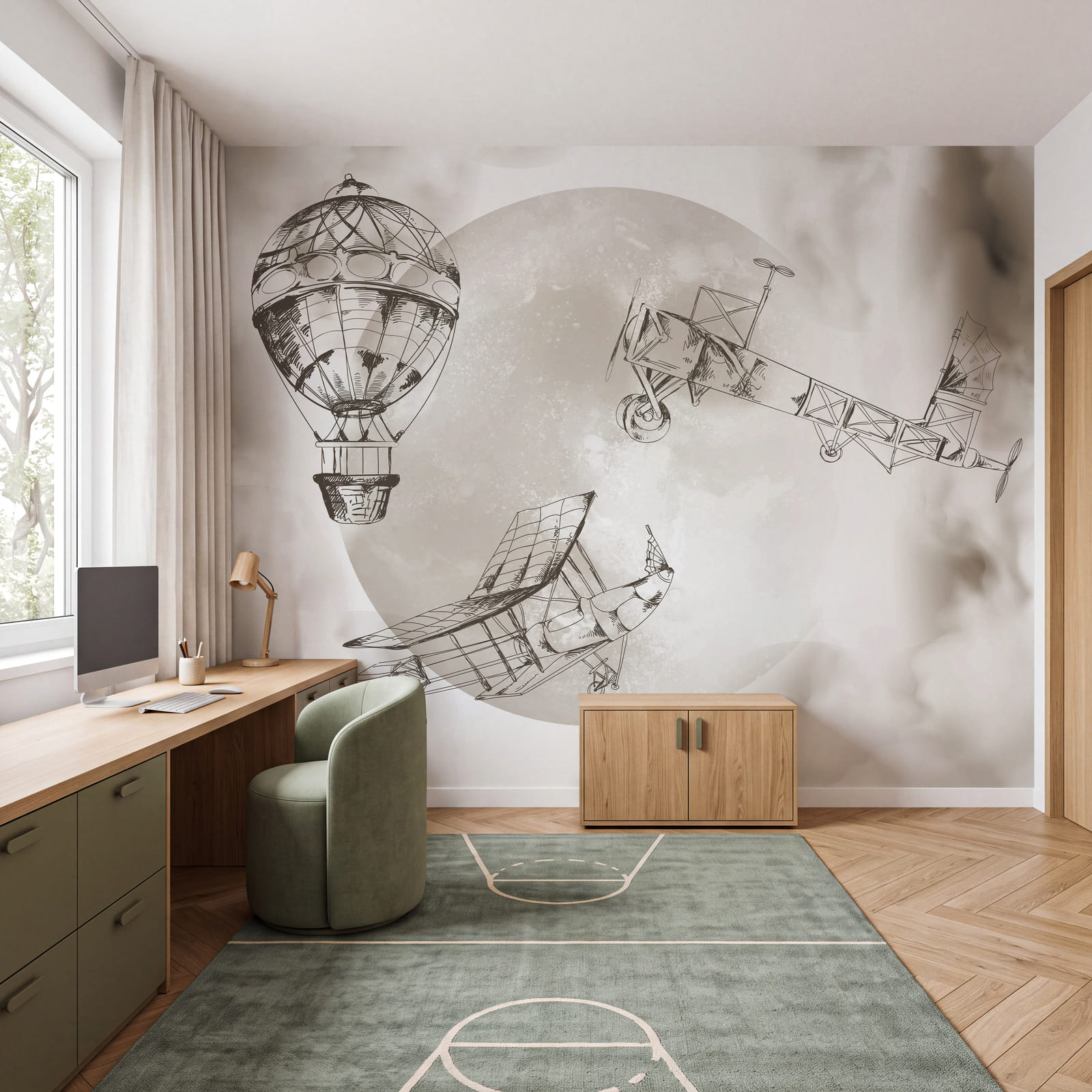 Tekening van vliegtuigen en een ballon Tekening van vliegtuigen en een ballon