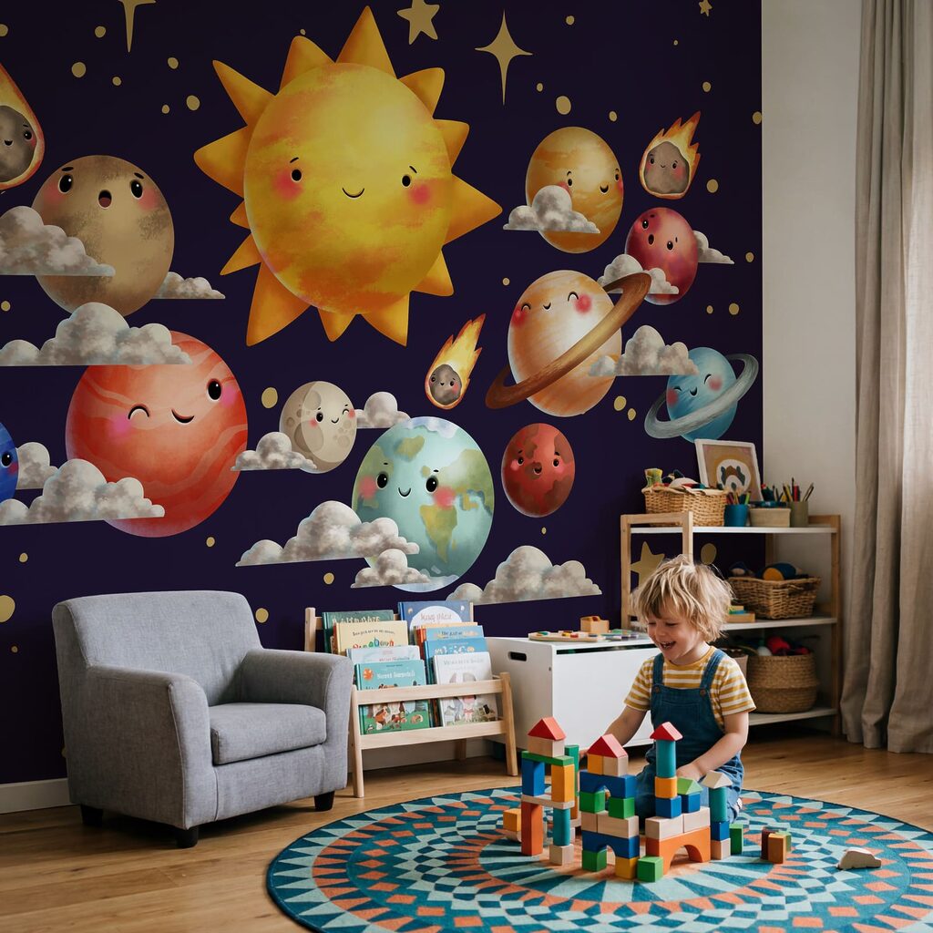 Cartoonachtige planeten en zon Cartoonachtige planeten en zon