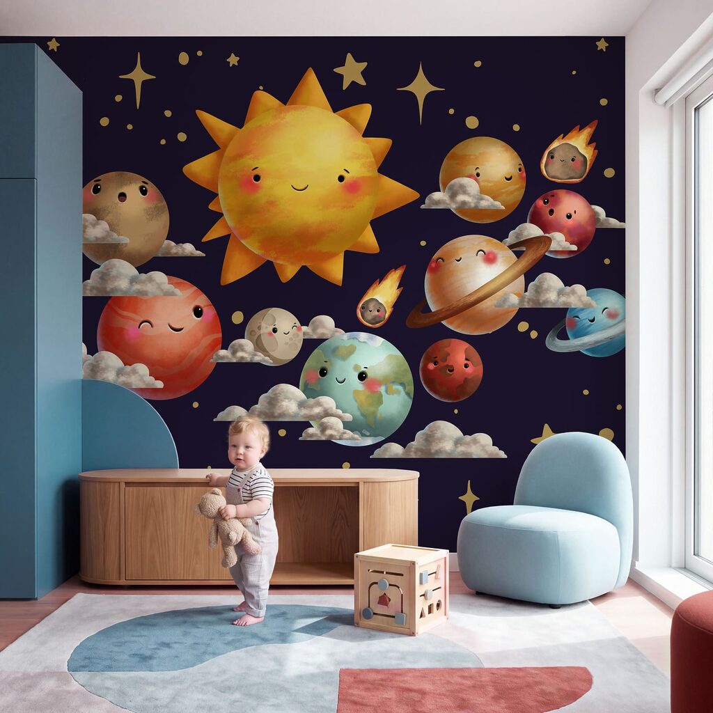 Cartoonachtige planeten en zon Cartoonachtige planeten en zon