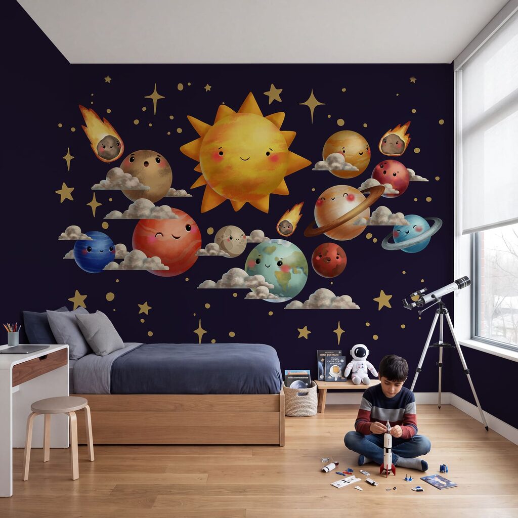 Cartoonachtige planeten en zon Cartoonachtige planeten en zon