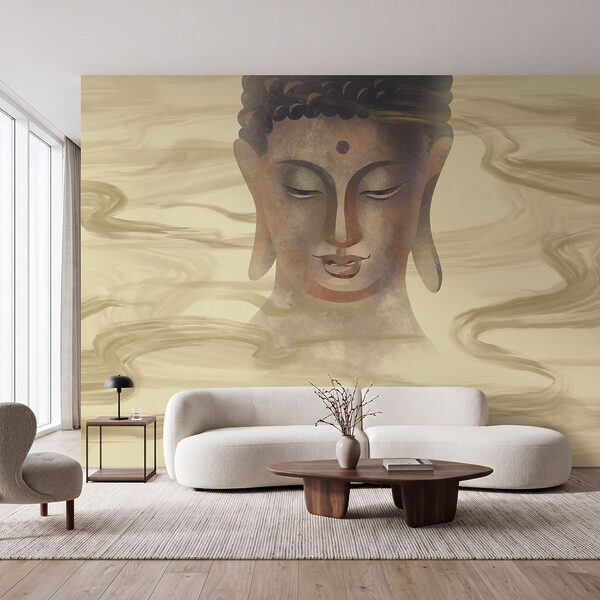 Fotobehang Schilderij van een boeddha-hoofd (Artikelnummer: t01012)