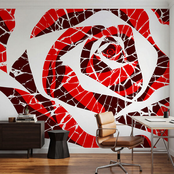 Fotobehang Rood-wit krullend patroon (Artikelnummer: t01035)
