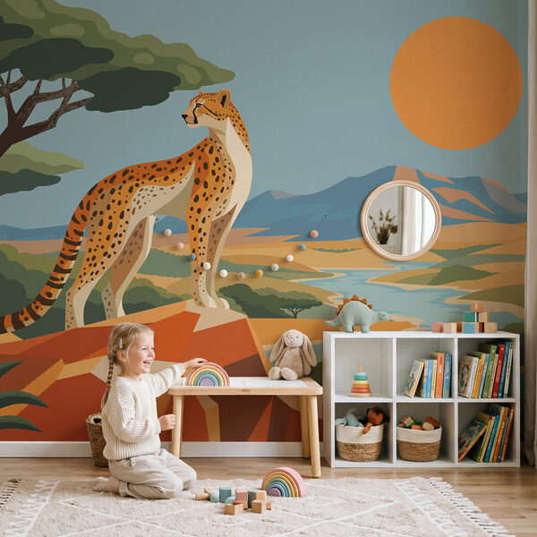 Fotobehang Cheeta die op een rots staat (Artikelnummer: t01040)
