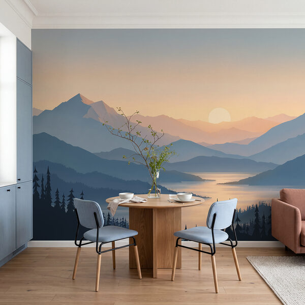 Fotobehang Landschap met bergen en een meer (Artikelnummer: t01042)