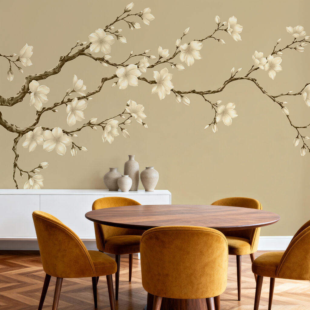Fotobehang Tak met witte bloemen (Artikelnummer: t01044v3) Fotobehang Tak met witte bloemen (Artikelnummer: t01044v3)