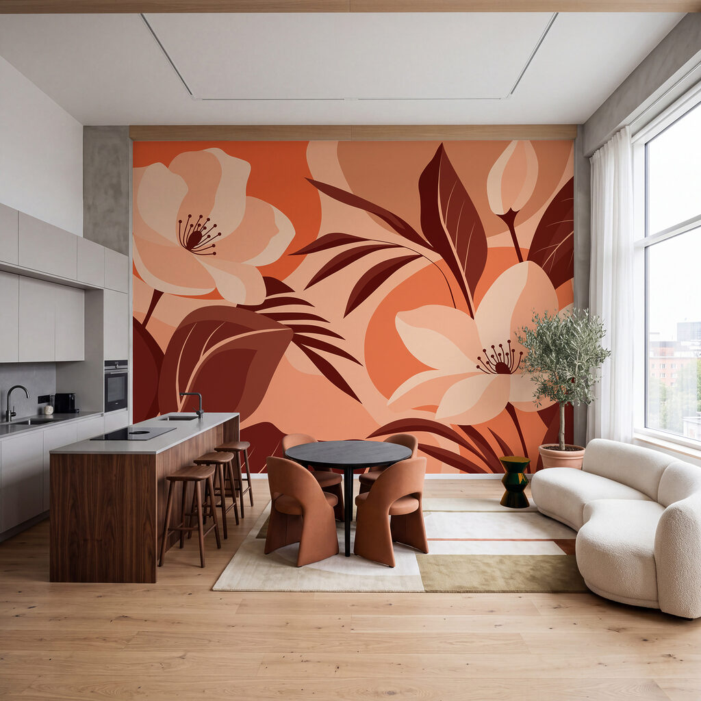 Fotobehang Een bloeiende schoonheid in warme tinten (Artikelnummer: t01045v4)